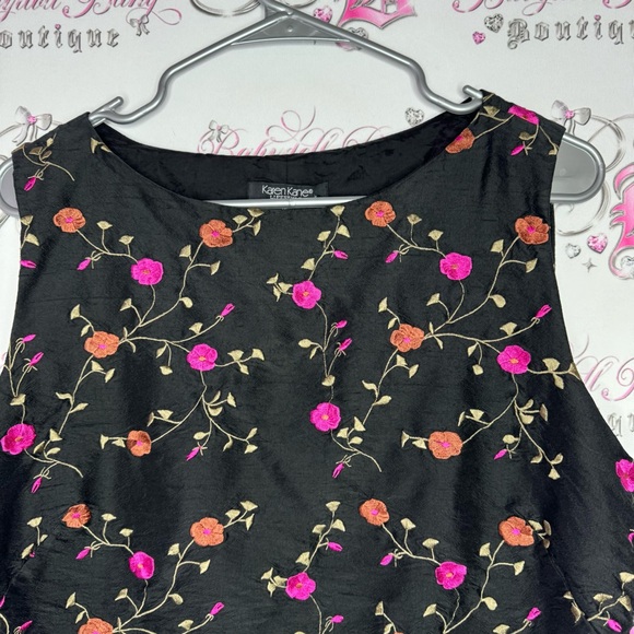 Karen Kane tank top blouse silk embroidery flowers Floral Embroidered Black Top - Picture 3 of 8